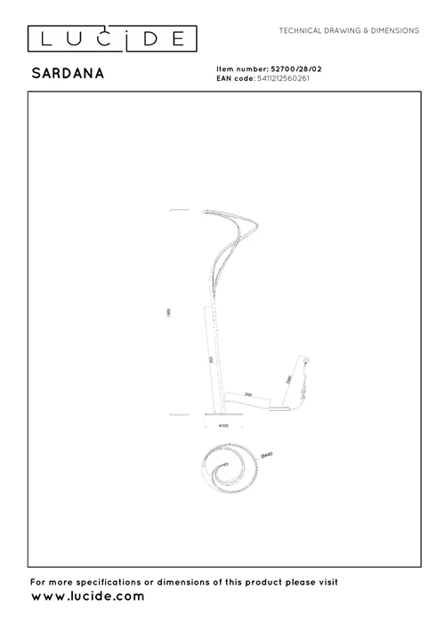 Lucide SARDANA - Vloerlamp - Ø 44 cm - LED Dimb. - 1x28W 2700K - Mat Goud / Messing | Premium - technisch